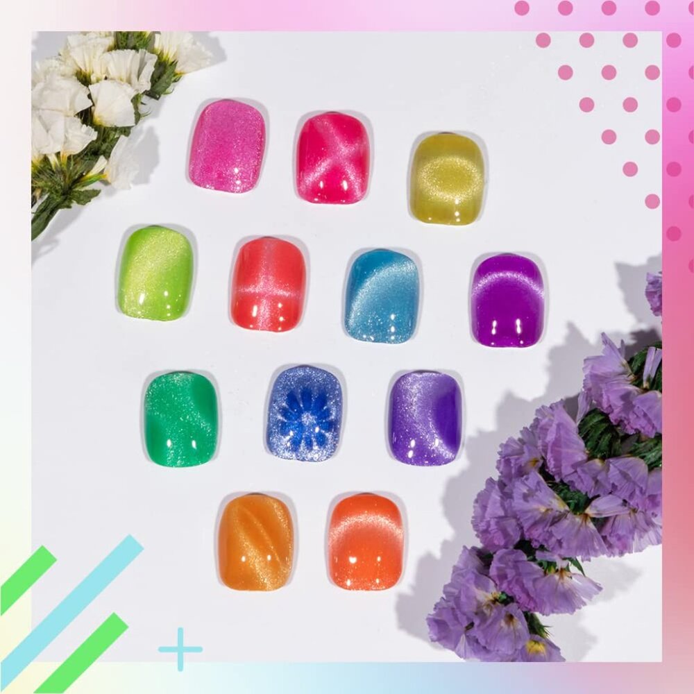 Neon Cat Eye Gel Polish Kit With 3d Metal Stick - 12-Color Glitter Magnetic Gel View 4